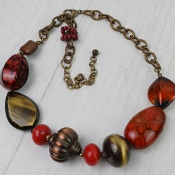 Multi Color Multitexture Large Beaded Boho Choker Necklace - Picture 2 of 9